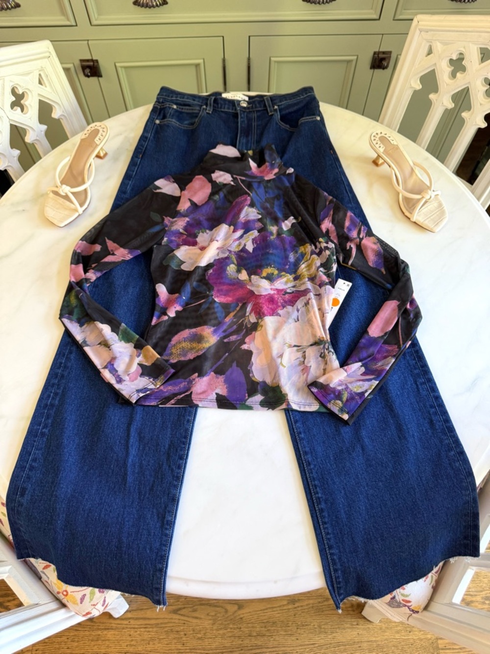 Aqua Purple Multi Floral Mock-Neck Mesh Long Sleeve Top - Picture 4 of 10